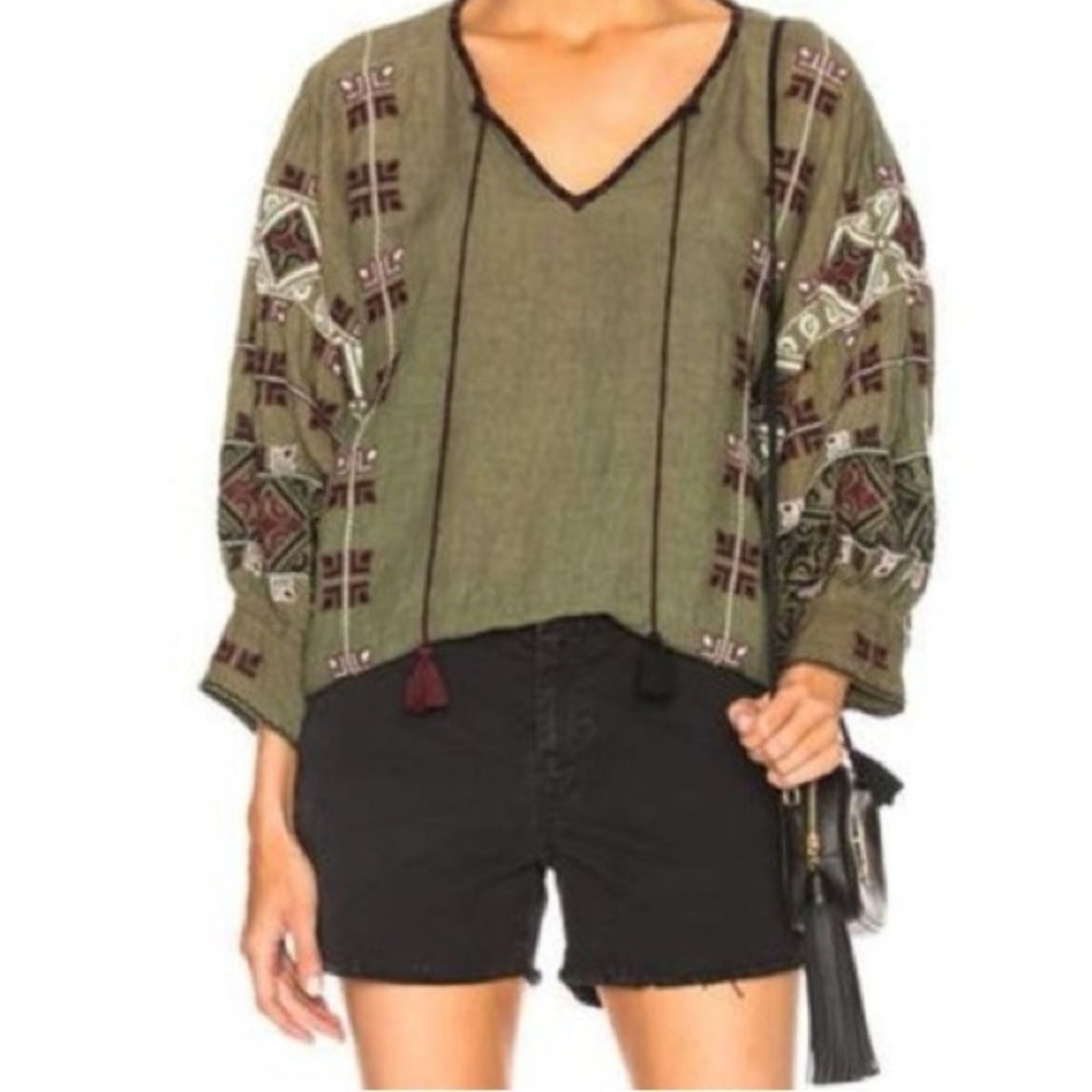Nili Lotan Green Cleo Embroidered Blouse